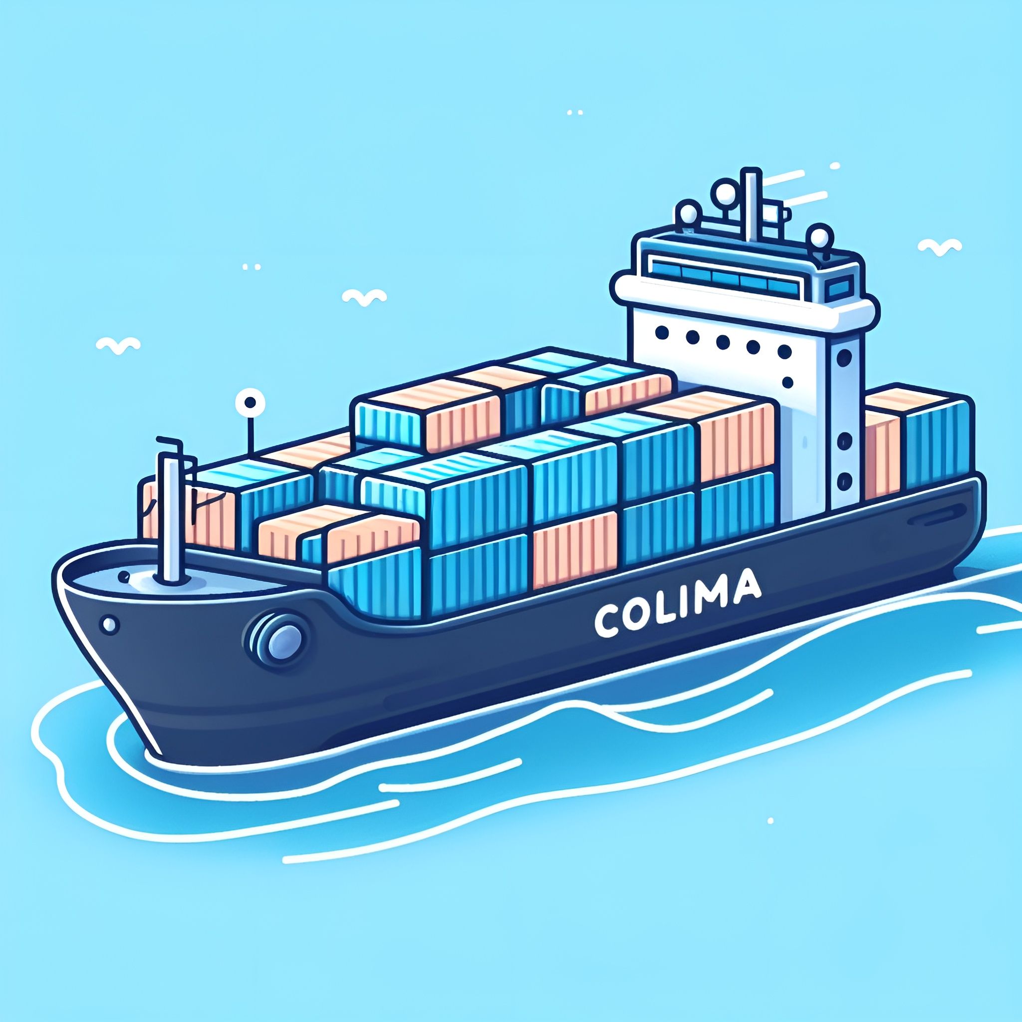 A ship with containers, with colima written on the side.